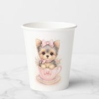 Kawaii Yorkie Teacup Birthday Paper Cups