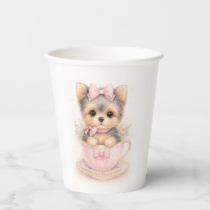 Kawaii Yorkie Teacup Birthday Paper Cups 