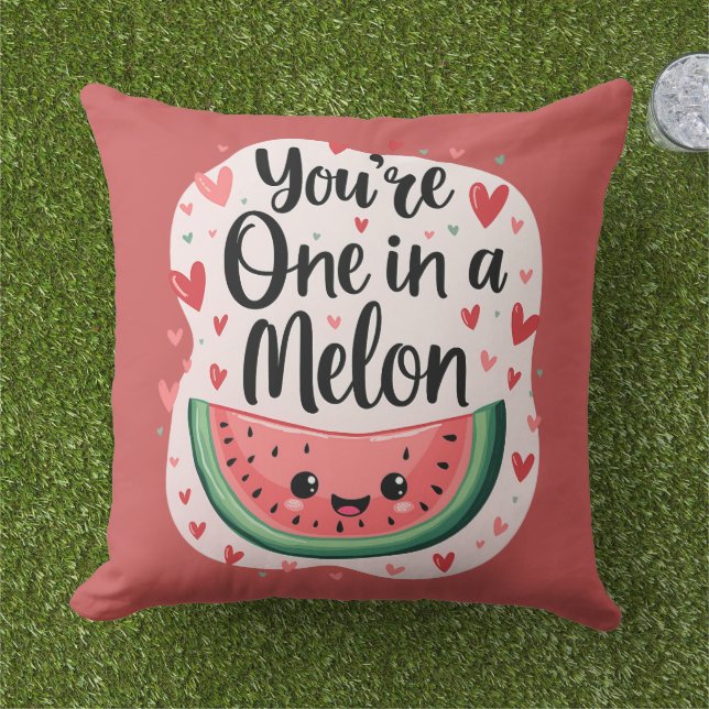 Kawaii "You're One in a Melon" Cute Watermelon Pun Cushion (Grass)