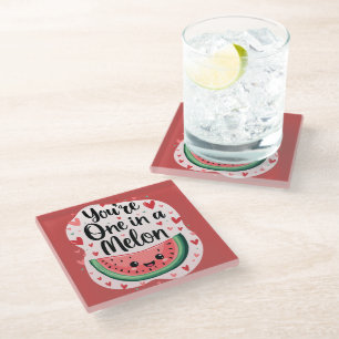 Kawaii "You're One in a Melon" Cute Watermelon Pun Glass Coaster
