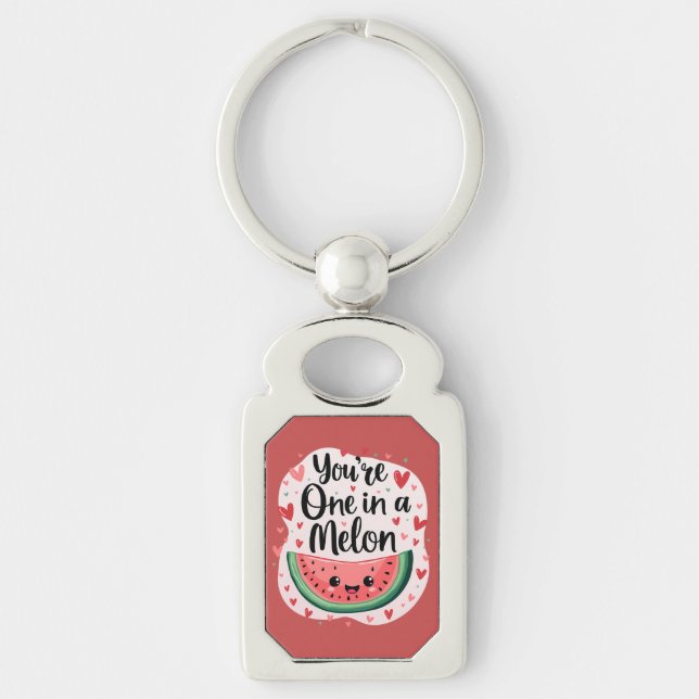 Kawaii "You're One in a Melon" Cute Watermelon Pun Key Ring (Front)