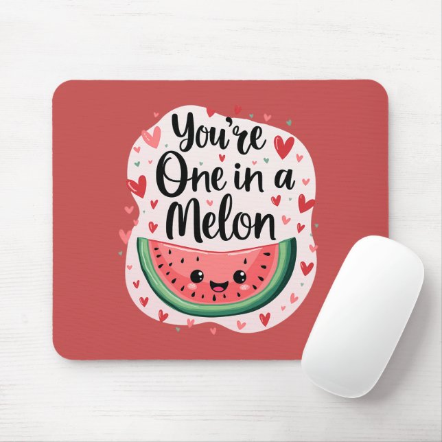 Kawaii "You're One in a Melon" Cute Watermelon Pun Mouse Mat (With Mouse)