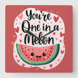 Kawaii "You're One in a Melon" Cute Watermelon Pun Square Wall Clock
