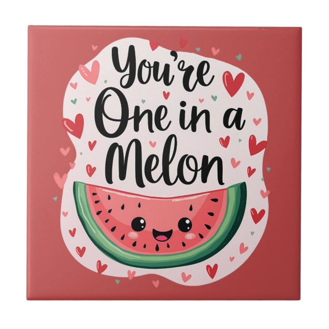 Kawaii "You're One in a Melon" Cute Watermelon Pun Tile (Front)