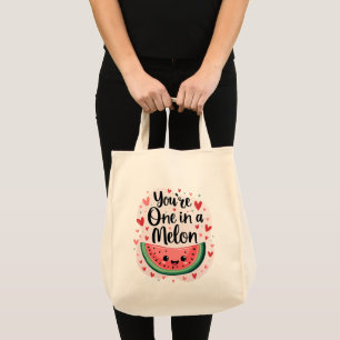 Kawaii "You're One in a Melon" Cute Watermelon Pun Tote Bag
