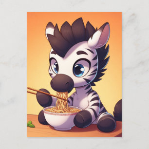 Kawaii Zebra Eating Ramen Postcard
