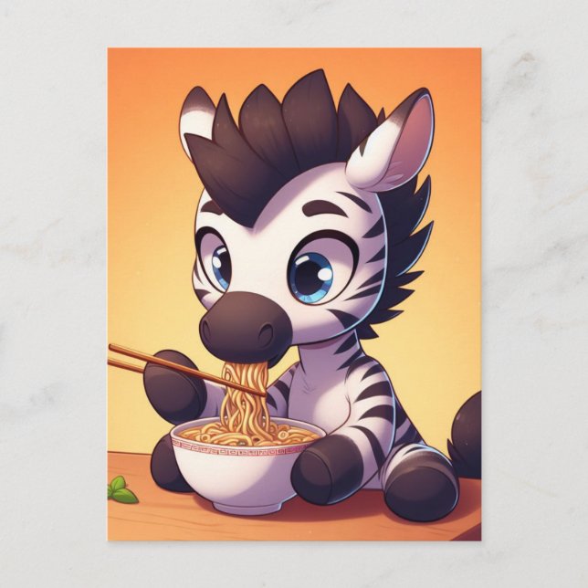 Kawaii Zebra Eating Ramen Postcard (Front)