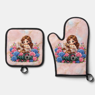 Kawaii Zodiac Neos Libra Oven Mitt & Pot Holder Set