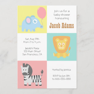 Kawaii Zoo Animals Theme Baby Shower Invite