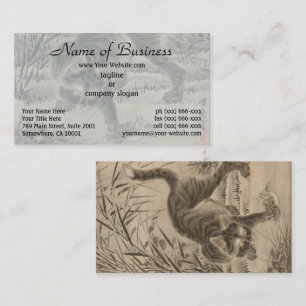 Kawanabe Kyosai Cat Catching a Frog Japanese Art Business Card