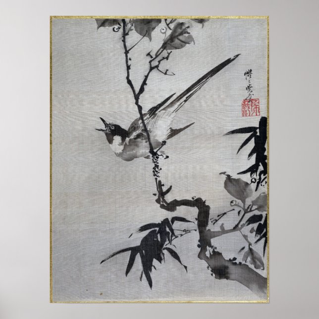 Kawanabe Kyōsai Singing Bird on a Branch Poster (Front)