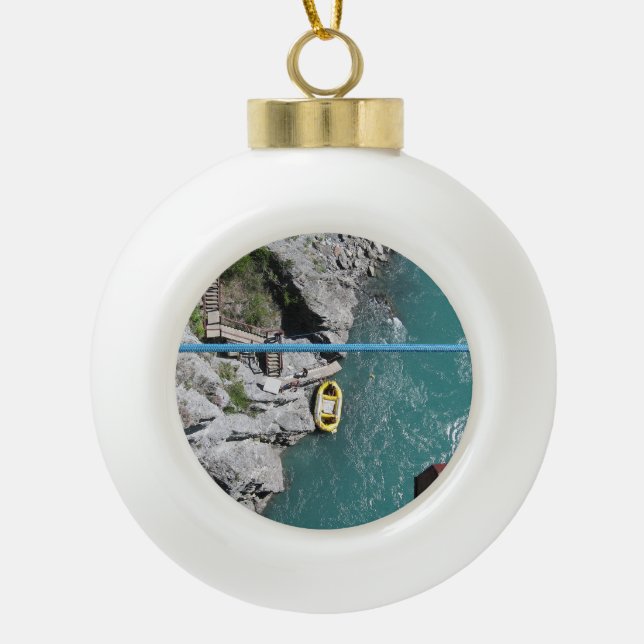 Kawarau Bridge Bungy POV, Queenstown, New Zealand Ceramic Ball Christmas Ornament (Front)