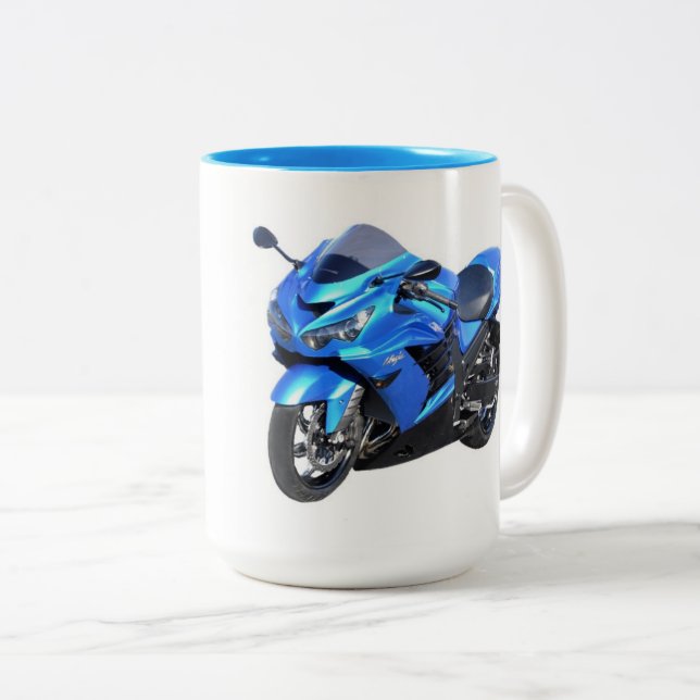 Kawasaki ZX-14R Ninja (Blue) Two-Tone Coffee Mug (Front Right)