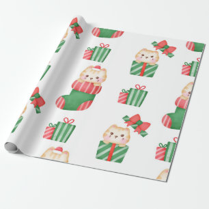Kaweii Cats in Christmas Stocking and Gifts Wrapping Paper