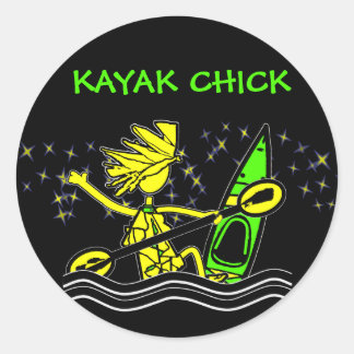 Kayak Chick Fun Round Sticker