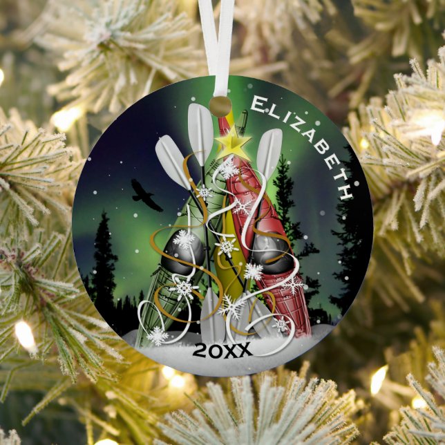 Kayak Christmas Tree Aurora Borealis Metal Tree Decoration (Insitu)