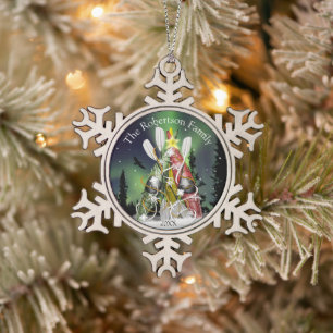 Kayak Christmas Tree Aurora Borealis Snowflake Pewter Christmas Ornament