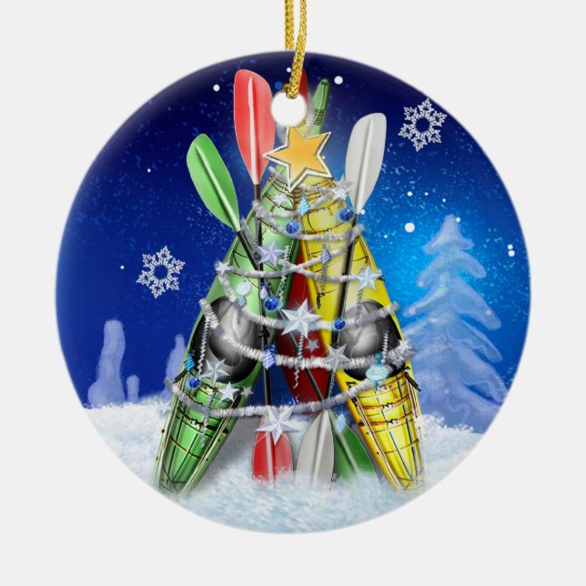 Kayak Christmas Tree Ceramic Tree Decoration (Front)