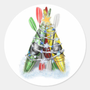Kayak Christmas Tree Classic Round Sticker