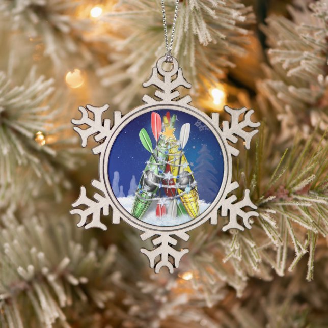 Kayak Christmas Tree Snowflake Pewter Christmas Ornament (Tree)