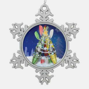 Kayak Christmas Tree Snowflake Pewter Christmas Ornament