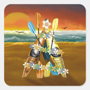 Kayak Christmas Tree - Tropical Square Sticker