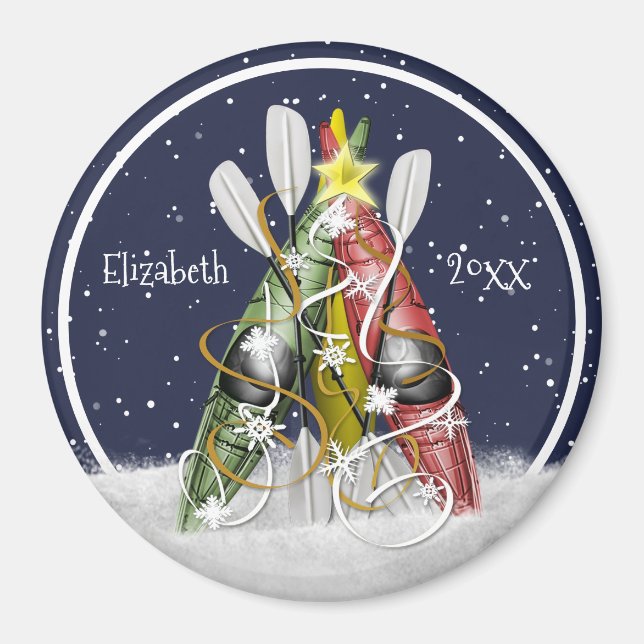 Kayak Christmas Tree winter kayaking paddling Magnet (Front)