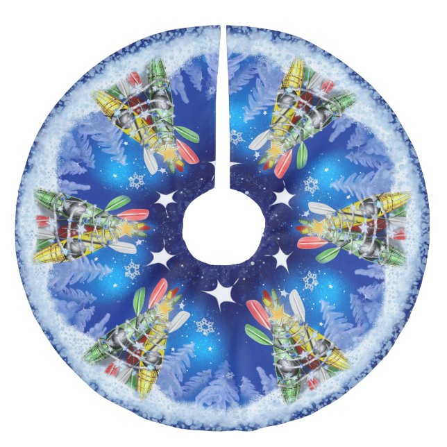 Kayak Christmas Tree winter kayaks paddles Brushed Polyester Tree Skirt (Front)