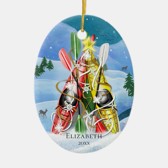 Kayak Christmas Tree Wonders of Nature Ceramic Tree Decoration (Front)