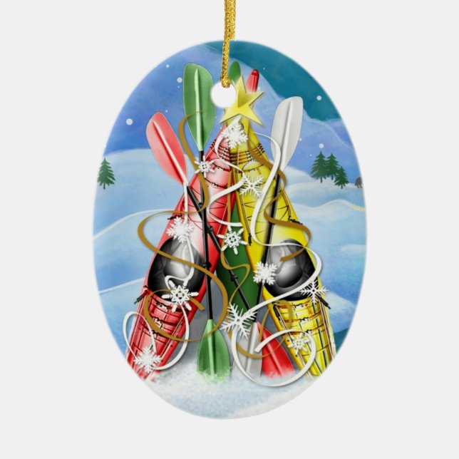 Kayak Christmas Tree - Wonders of Nature Ceramic Tree Decoration (Front)