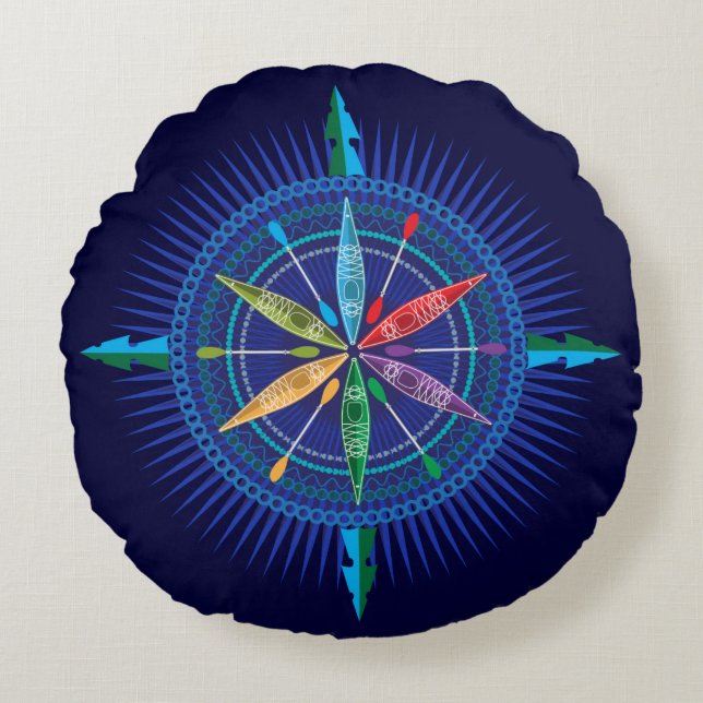 Kayak Compass Rose round pillow (Front)