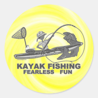 Kayak Fishing Black & White Whimsy Classic Round Sticker
