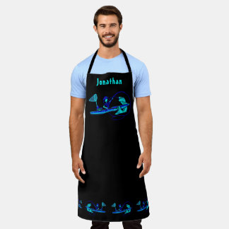 Kayak Fishing Blue and Blue on Black Apron
