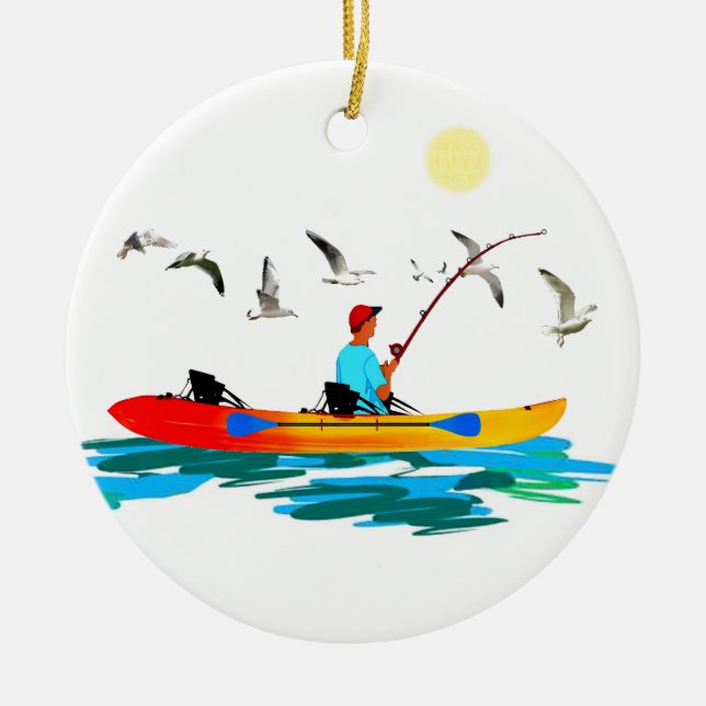 Kayak Fishing Ceramic Tree Decoration (Front)