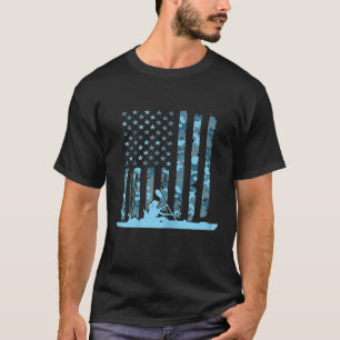 Kayak Fishing Gift Blue Camo American Flag Camoufl T-Shirt