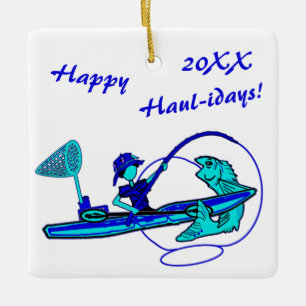Kayak Fishing Holiday Ceramic Ornament