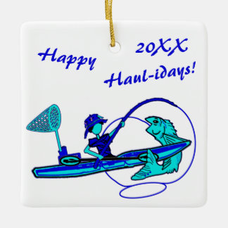 Kayak Fishing Holiday Ceramic Ornament