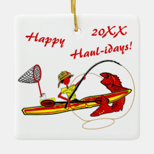 Kayak Fishing Holiday Ceramic Ornament