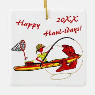 Kayak Fishing Holiday Ceramic Ornament