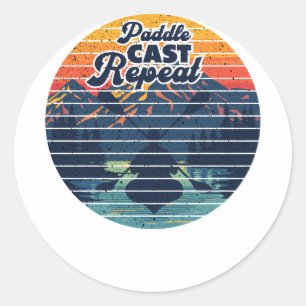 Kayak Fishing Paddle Retro Sunset Classic Round Sticker