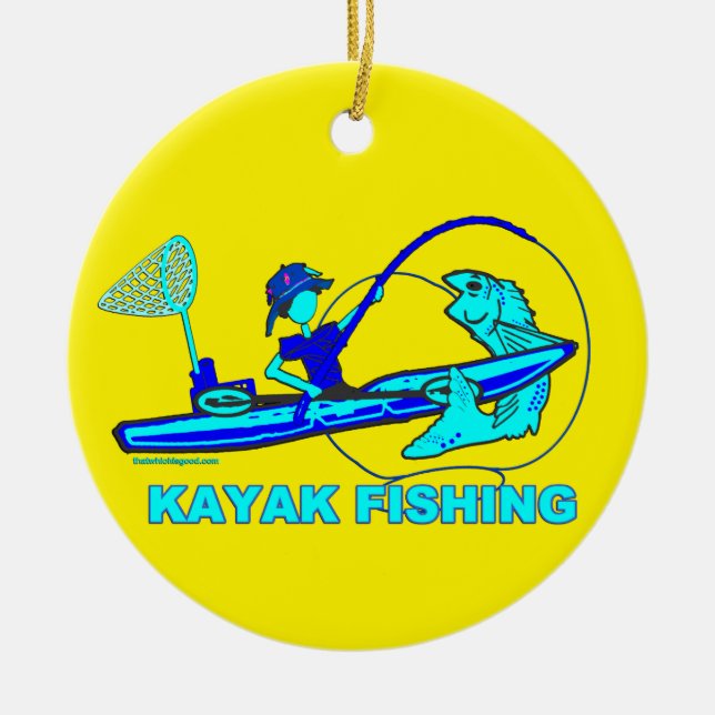 Kayak Fishing Royal Blue Aqua Ceramic Tree Decoration (Front)
