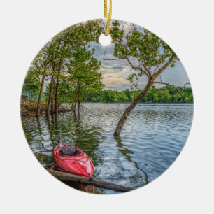 Kayak Floating On Table Rock Lake Ceramic Tree Decoration