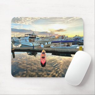 Kayak Floating Over Clouds and Sunset Reflection Mouse Mat