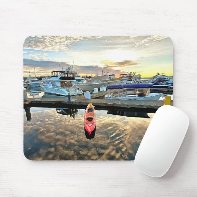 Kayak Floating Over Clouds and Sunset Reflection Mouse Mat (With Mouse)