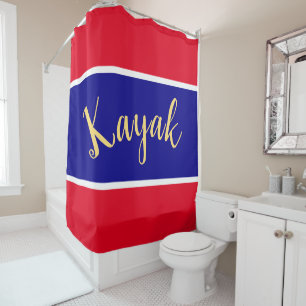KAYAK Fun Patriotic Bright Red White Blue Stripes Shower Curtain