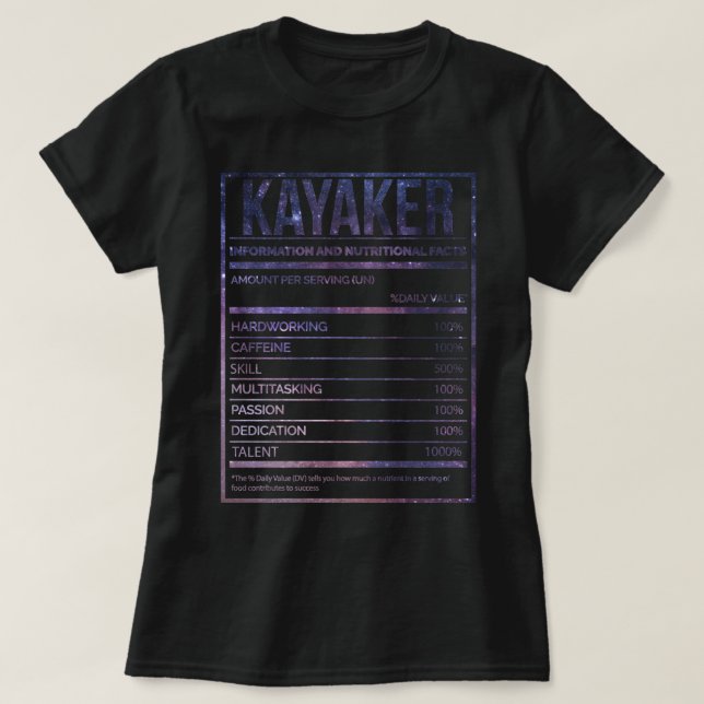 Kayak Funny Kayaking Nutrition Label T-Shirt (Design Front)