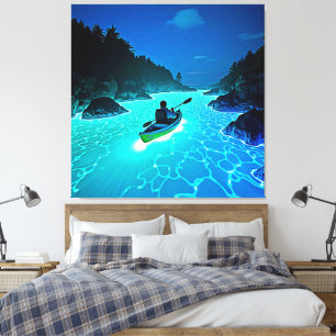 Kayak in Glowing Water Design Canvas Print