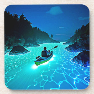 Kayak in Glowing Water Design Coaster