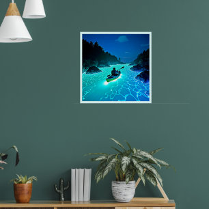 Kayak in Glowing Water Design Poster