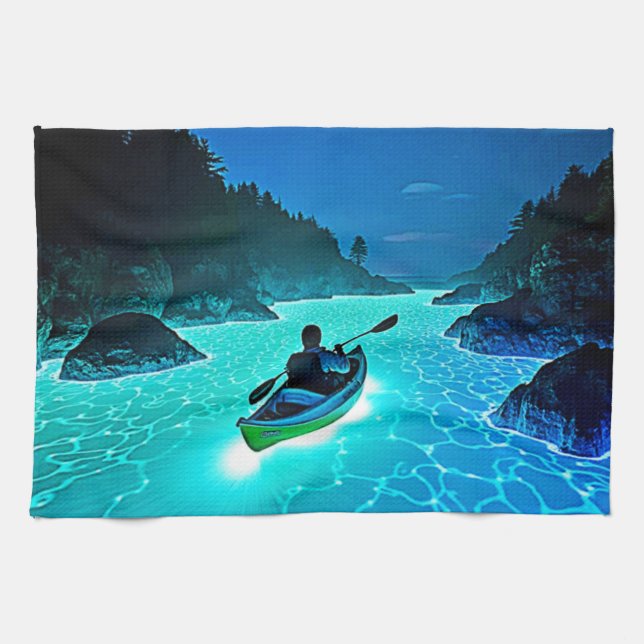 Kayak in Glowing Water Design Tea Towel (Horizontal)